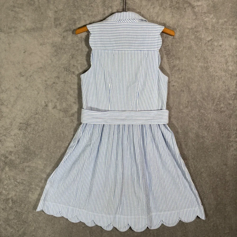 Vineyard Vines Blue and White Striped Sleeveless Shirt Dress with Pink Bow - Picture 2 of 15